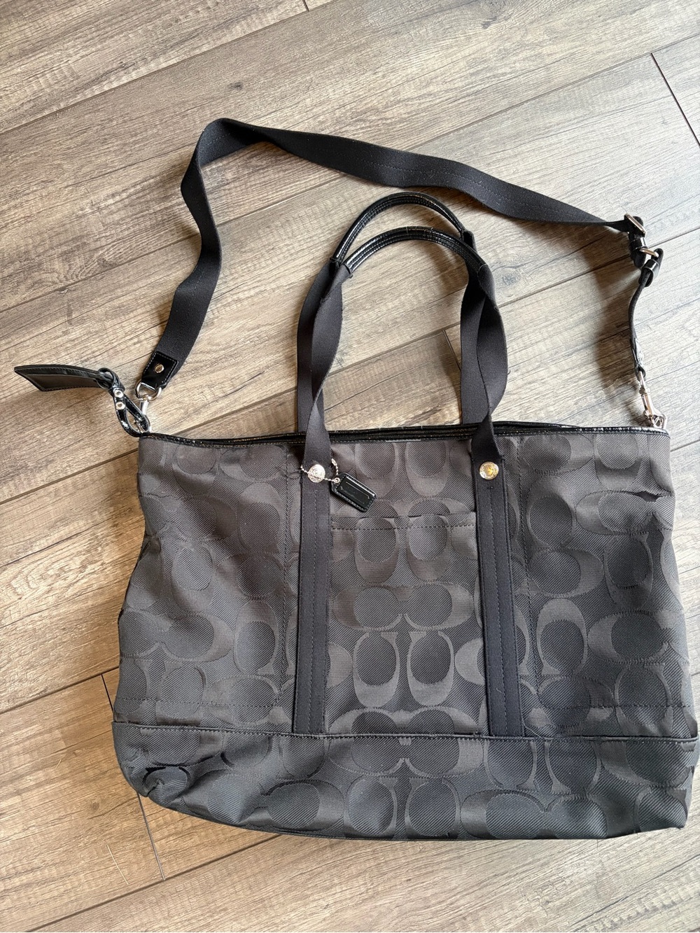 Coach Black Signature Jacquard Convertible Tote